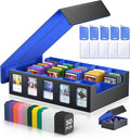 Trading Card Storage Box 5-Row 3900+ Capacity,TCG MTG Card Case with Magnetic Lid & Commander Display,Top Loader Storage for Sports Cards,Includes Dividers Dice Box（Black＆Blue） by MORCCO
