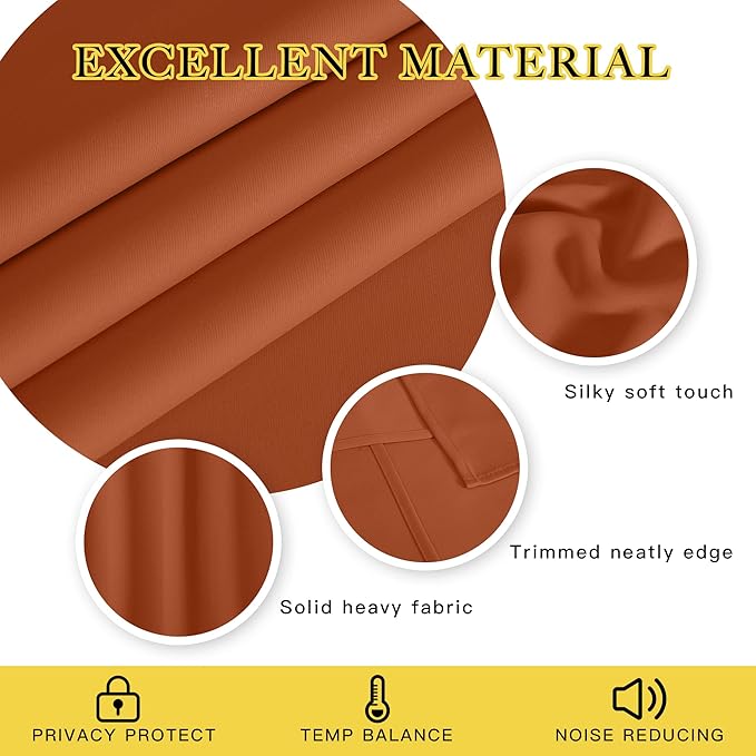NICETOWN Burnt Orange Blackout Curtains for Bedroom/Living Room 132 Inch Length - Thermal Insulated Room Darkening Grommet Top Window Curtains (100 by 132 - Inch, 1 Panel) - Image 2