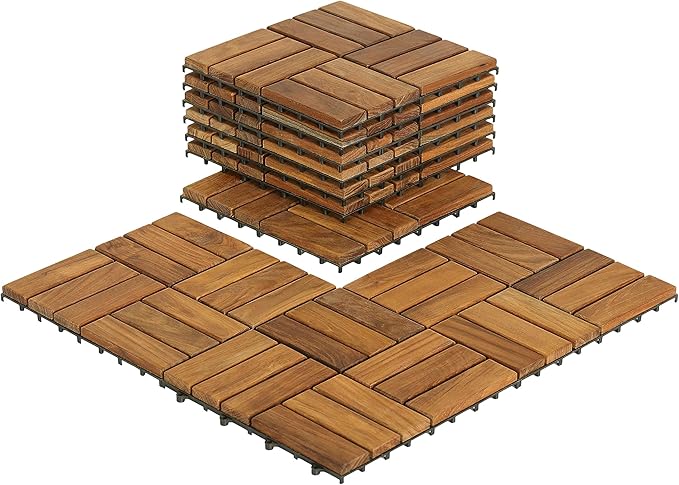 Bare Decor BARE-WF2009 Solid Teak Wood Interlocking Flooring Tiles (Pack of 10), 12" x 12", Brown by BareDecor