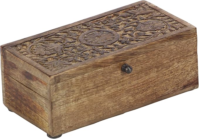 Deco 79 Mango Wood Floral Handmade Decorative Box Decorative Keepsake Boxes with Hinged Lid, Set of 3 Storage Boxes 8", 10", 12"W, Brown - Image 11