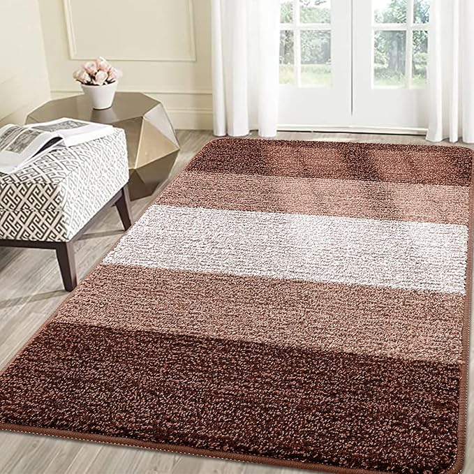 Smiry Dog Door Mat for Muddy Paws, Absorbs Moisture and Dirt, Low-Profile Entryway Mat with Non-Slip Backing, Entry Indoor Outdoor Doormat for Inside Floor (71x47 Inches, Brown, Striped) by Smiry