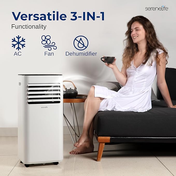 SereneLife Portable Air Conditioner 10000 BTU - 3-in-1 Compact Standing Air Conditioner for Room Up to 320 Sq. Ft. - Floor AC Unit with Remote Control - Universal Casters, Window Mount Kit - Image 3
