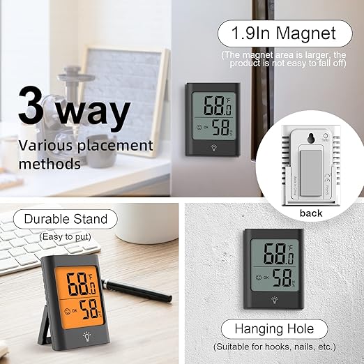 Indoor Thermometer for Home, 2pack Hygrometer Humidity Meter Humidity Sensor with Backlight for Bedroom Greenhouse Garage. - Image 4