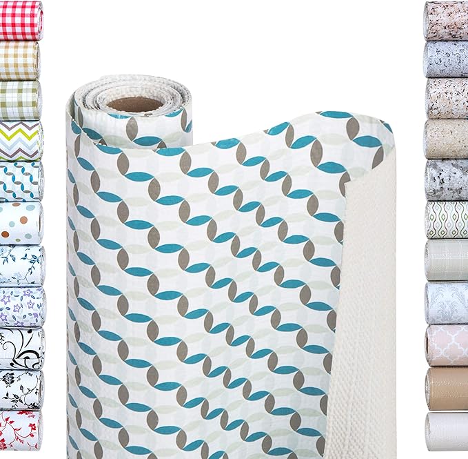 Smart Design Bonded Grip Shelf Liner - 12 Inch x 10 Feet - Non Adhesive, Strong Grip Bottom, Easy Clean Kitchen Drawer, Cabinet, Cupboard Dresser Protector Cover, Non Slip Rubber Mat - Ocean Origami by PROMART