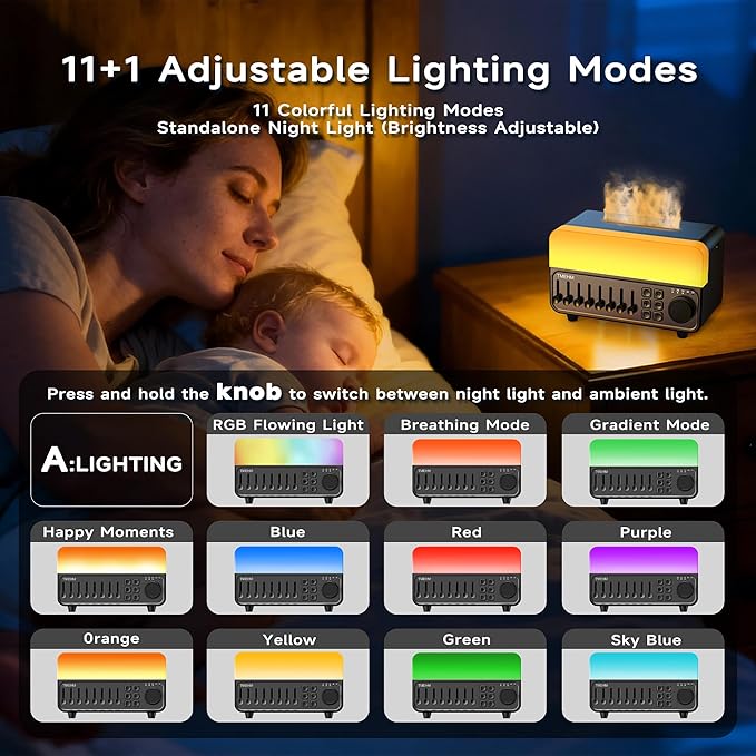2026 4-in-1 Aroma Essential Oil Diffuser with Bluetooth Speaker Function, Humidifier, 12 Colors Night Light with 8 Nature Sounds, White Noise & Timer for Bedroom, Baby, Adults, and Kids (Black) - Image 4