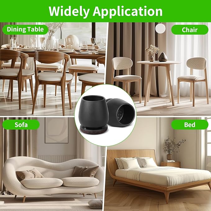 16PCS Small Chair Leg Floor Protectors, Metal Chair Leg Caps Covers Silicone Chair Feet Protectors for Wood Floors,Round Felt Furniture Pads Furniture Sliders for Hardwood Floors(Black,Fit 0.8"-1.05") - Image 7