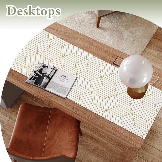 Shelf Liners for Kitchen Cabinets 17in x 40FT, Non Adhesive Cabinet Liner Strong Non-Slip Thickened Gold Geometric Drawer Liner, Easy to Clean for Shelf, Cabinet with Knife and Tape Measure - Image 6