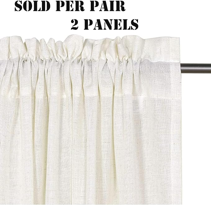 H.VERSAILTEX Natural Linen Rod Pocket Curtains 84 Inch Length for Living Room 2 Panel Pocket Drape Semi Sheer Neutral Country Rustic Farmhouse Boho Curtain Bedroom Light Filtering, Heathered Natural - Image 2