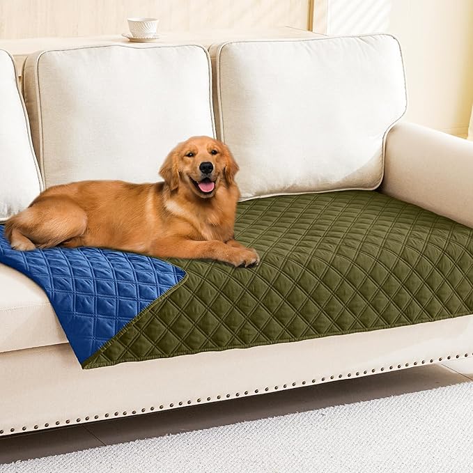 Smiry Waterproof Dog Bed Cover Pet Blanket, Soft Washable Dog Blanket for Furniture Bed Couch Sofa Reversible, Checkered (30"x80", Green/Navy) by Smiry