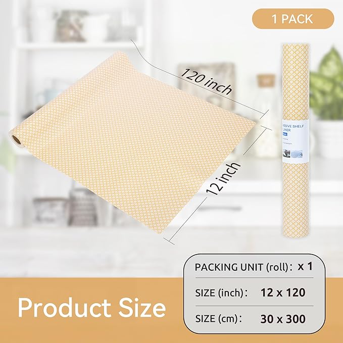 FIFTY FEET 12"x120" Non-Adhesive Shelf Liner for Kitchen Cabinets and Drawers, Washable Non-Slip PVC Cabinet Liner (Yellow Circle)(1 Roll) - Image 5