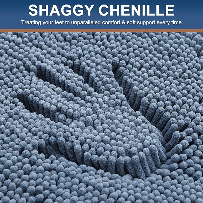 Smiry Luxury Chenille Toilet Rugs U-Shaped 20x20, Soft Absorbent Non-Slip Contour Bathroom Rugs for Toilet, Machine Washable Contoured Bath Mats, Grayish Blue - Image 3