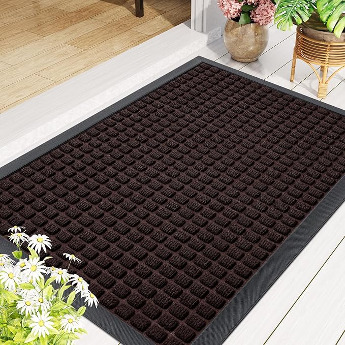 Smiry Front Door Mat Outside Entrance, Heavy Duty Natural Rubber Doormat, Non Slip, Trap Dirt and Moisture, Easy Clean, Low Profile Welcome Floor Mats for Indoor Outdoor Entry, 35x23 Inch, Brown - Image 9