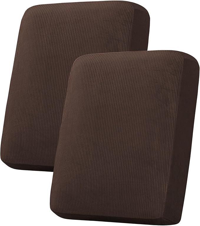 H.VERSAILTEX Velvet Stretch Couch Cushion Cover Plush Cushion Slipcover for Chair Loveseat Sofa Cushion Furniture Protector Seat Cushion Sofa Cover (2 Piece Medium Sofa Cushion Covers, Brown Striped) by HVERSAILTEX