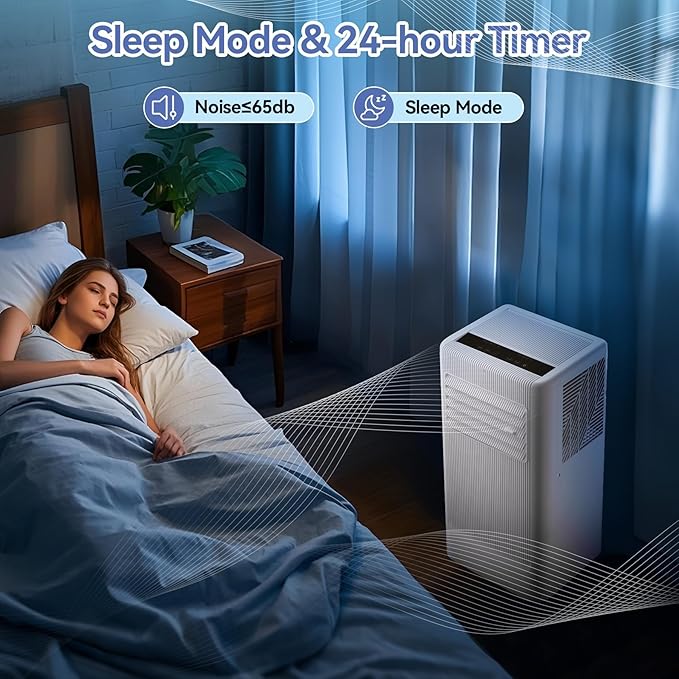 GarveeLife 10,000 BTU Portable Air Conditioner with Heat – 4-in-1 Cooling, Heating, Dehumidifier & Fan – Quiet, Covers Up to 450 Sq.Ft – 24H Timer, Remote, Sleep Mode, Easy Install – Black Control - Image 9