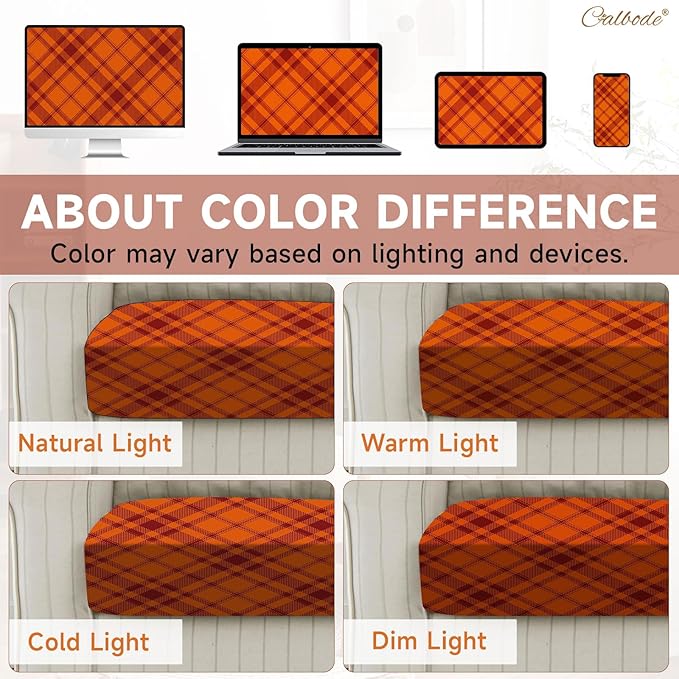8Pcs Stretch Cushion Covers Outdoor Cushion Cover Replacement Slipcovers Grid Chair Seat Covers for Indoor Patio Furniture Protector(Orange Plaid, CoverOnly) - Image 6