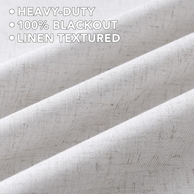 H.VERSAILTEX Linen Curtains 100% Blackout Curtains for Bedroom 102 inch Long Full Light Blocking Nature Linen Blended Window Curtains for Living Room Nickel Grommet (2 Panels, Heathered White) - Image 5