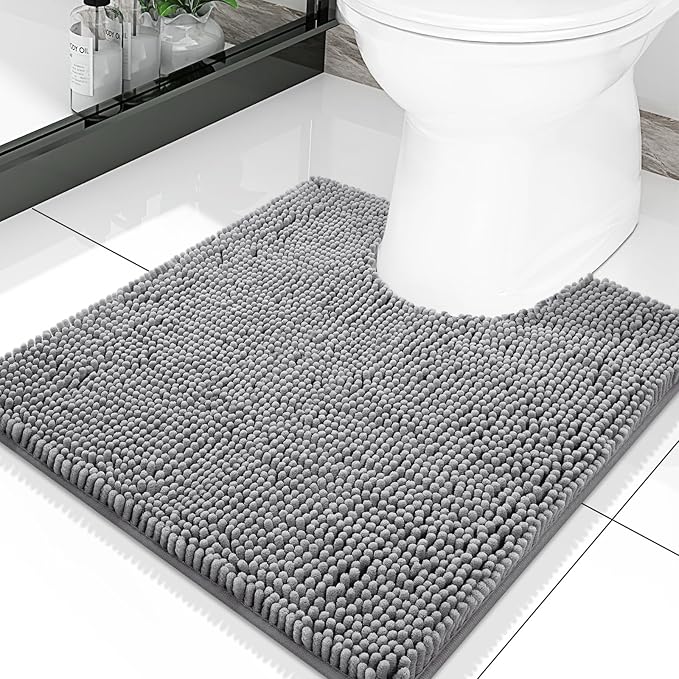 Smiry Luxury Chenille Toilet Rugs U-Shaped 20x20, Soft Absorbent Non-Slip Contour Bathroom Rugs for Toilet, Machine Washable Contoured Bath Mats, Grey by Smiry
