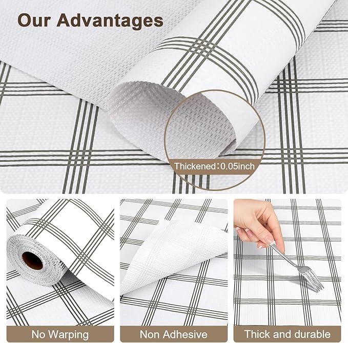 OcePor Non-Adhesive Drawer and Shelf Liner 17.5IN x 30FT，Non Slip Cabinet and Cupboard Liner, Kitchen Cabinet Liners for Shelves, Waterproof Drawer Shelf Liners for Cabinets/Bathroom Cupboard, Stripe - Image 4