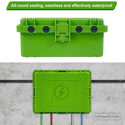 Large Outdoor Electrical Box Waterproof, IP54 Extension Cord Cover Weatherproof Outdoor Outlet Covers, Protect Power Strip, Timer Outlet, Plug, Socket, Holiday Light, Green (12 x 9X 5 inch) - Image 5
