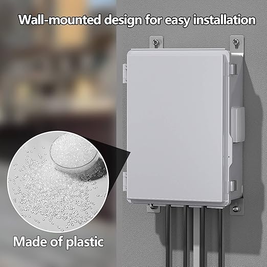 Electrical Junction Box, Ventilated Design, Cable Grommets, Indoor/Outdoor Use with Mounting Panel & Hinged Cover. Waterproof IP 65. (Grey Cover, 13.8"x9.7"x5.9") - Image 3