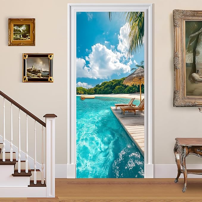 3D Door Decals Stickers Peel Stick Wall Murals Vinyl Wallpaper Self-Adhesive Mural Door Covers Decorative for Furniture Home Decor Wrinkle-Resistant Waterproof by BVBOX