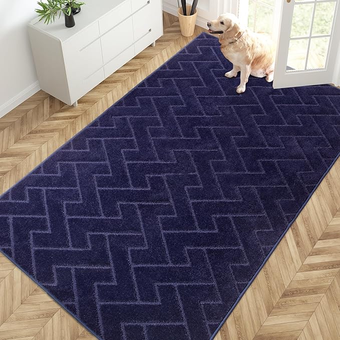 PURRUGS Easy Care Area Rug 4.5ft x 7ft, Non-Slip Machine Washable Entry Rug, Dog Door Mat, Stain Resistant Accent Rug for Hallway, Bedroom, Living Room and Mudroom, Midnight Blue by PURRUGS