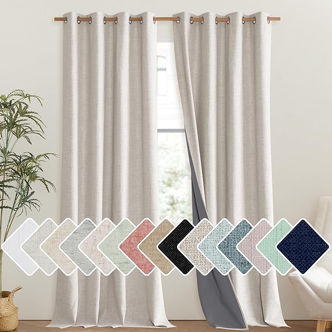 NICETOWN Brich Vintage Open Linen Weave Flax Thermal Curtains, 100% Blackout Curtains 102" Long for Dining Room, Soundproof Window Treatment Drapes for Hall Room, 52" Wide Per Panel, Set of 2 by NICETOWN