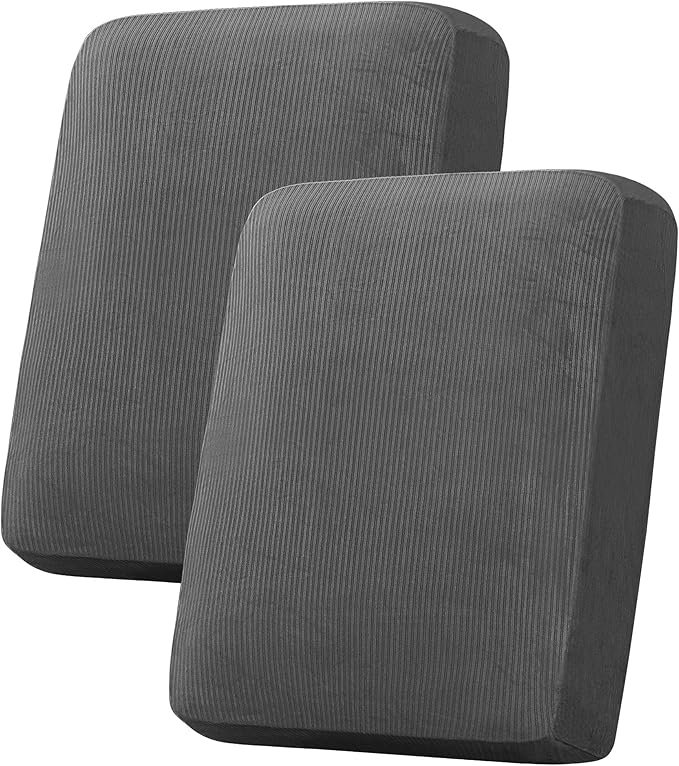 H.VERSAILTEX Velvet Stretch Couch Cushion Cover Plush Cushion Slipcover for Chair Loveseat Sofa Cushion Furniture Protector Seat Cushion Sofa Cover (2 Piece Medium Sofa Cushion Covers, Grey Striped) by HVERSAILTEX