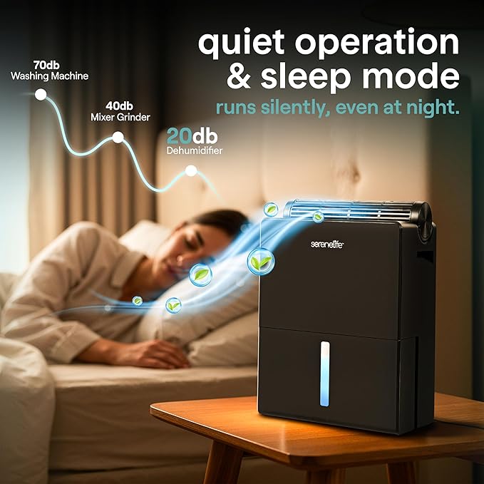 SereneLife Dehumidifier, Quiet 2-in-1 Thermoelectric & Desiccant Dehumidifiers for Home, 85 oz Tank Drying Base w/Small Room Attachment, Smart Humidity Control for Basement, Bathroom, Bedroom, Closet - Image 6