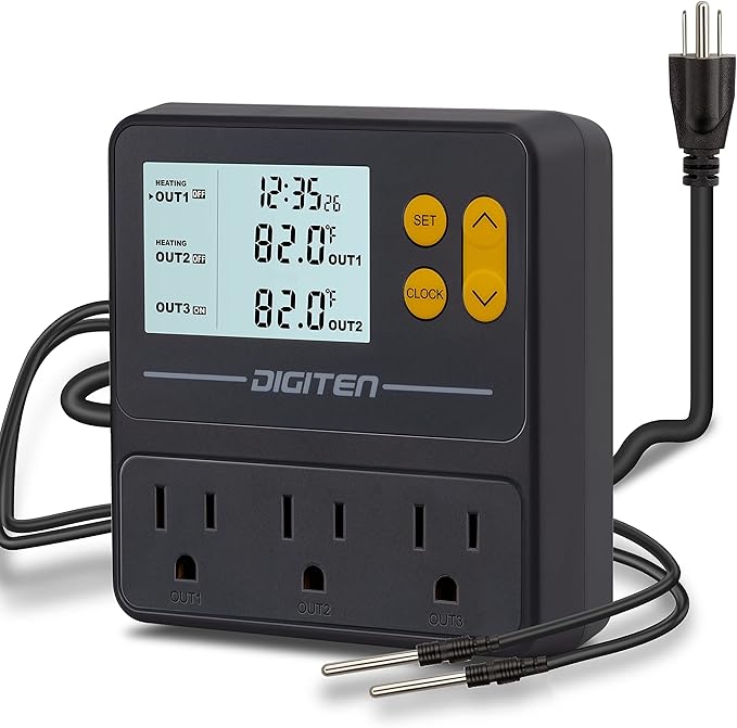 Reptile Temperature Controller, 3 Outlet Timer Thermostat for Grow Tent, Incubation, Snakes, Fish Tank, Heater, humidifiers, Ball Pythons, Bearded Dragon Tank by SENSTREE