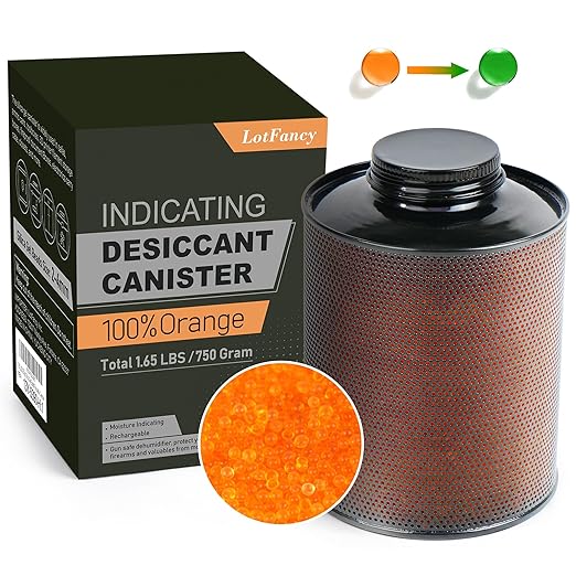 LotFancy Silica Gel Desiccant Dehumidifier for Gun Safe, 750 Grams Indicating Silica Gel Beads Canister, Reusable Moisture Absorber by LotFancy