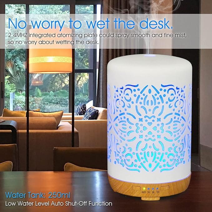 Earnest Living Essential Oil Diffuser White Ceramic Diffuser 250 ml Timers Night Lights and Auto Off Function Home Office Humidifier Aromatherapy Diffusers for Essential Oils - Image 7