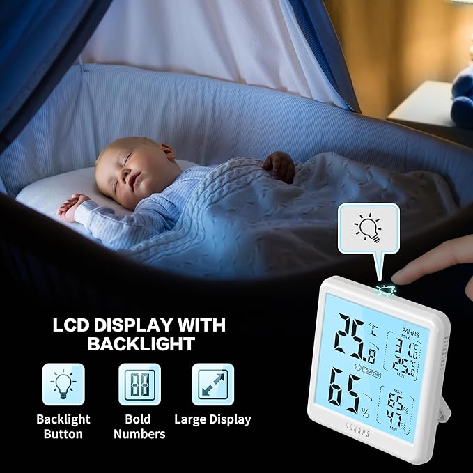 DOQAUS Digital Hygrometer Indoor Thermometer for House, Room Thermometer with 3s Fast Refresh & Max Min Records, Temperature Monitor Humidity Meter with Backlight, White - Image 3