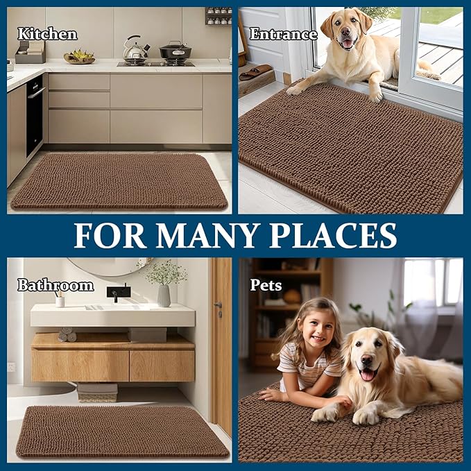 OLANLY Dog Door Mat for Muddy Paws 54x24, Absorbs Moisture and Dirt, Absorbent Non-Slip Washable Doormat, Quick Dry Chenille Mud Mat for Dogs, Entry Indoor Entryway Carpet for Inside Floor, Mocha - Image 8
