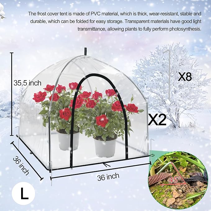 36″*36″*35.5″, Mini Greenhouse Winter Plant Warm Covers - Raised Bed Cover for Seed Starting, Warm Tent Freeze Protection Humidity Domes for Gardening & Winter Shelter and Protecting Plants, 2pcs - Image 2