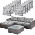 12PCS Waterproof Patio Sofa Covers with Elastic Floral Printed Stretch Outdoor Cushion Seat Covers Set of 12 Wicker Chair Washable Replacement(Grey,Cushions Not Included) by CALBODE
