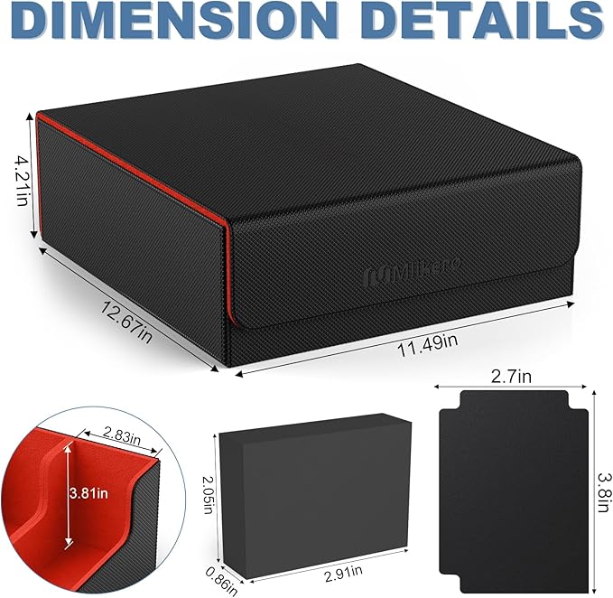 Mlikero Card Deck Case, 2400+ Trading Card Storage Box with 10 Colorful Dividers and 4 Foam Stoppers, Leather Magnetic Closure Commander Deck Box Fit for MTG, TCG (4 Rows, Black&Red) - Image 5
