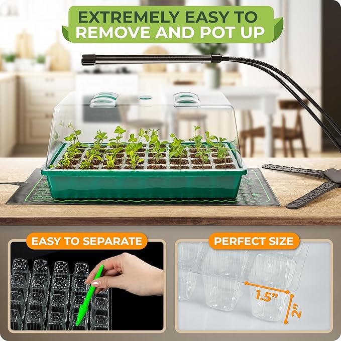 CARPATHEN Seed Starter Tray Kit with Full Spectrum Grow Lights & Seedling Heat Mat - 40-Cells Durable Plant Germination Tray with Tall Rigid Humidity Vented Dome for Seed Starting and Propagation - Image 6