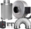 iPower GLFANXINL4FILT4MD8CTR 4 Inch 190 CFM Inline Fan Carbon Filter 8 Feet Ducting Combo with Variable Speed Controller and Rope Hanger for Grow Tent Ventilation, 4" Fan & Filter, Grey by iPower