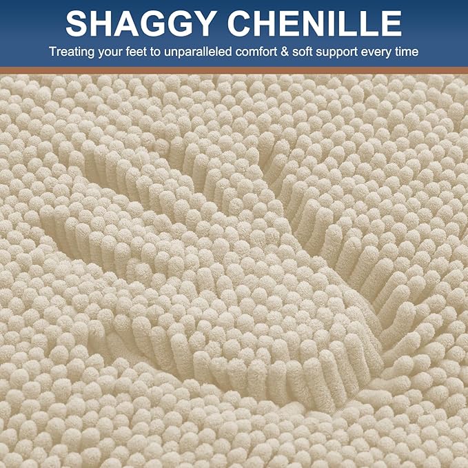 Smiry Luxury Chenille Bathroom Rugs 30x20, Extra Soft and Absorbent Shaggy Bath Mat, Machine Washable, Non-Slip Plush Carpet Runner for Tub, Shower, and Floor, Home Decor Accessories, Sand - Image 3