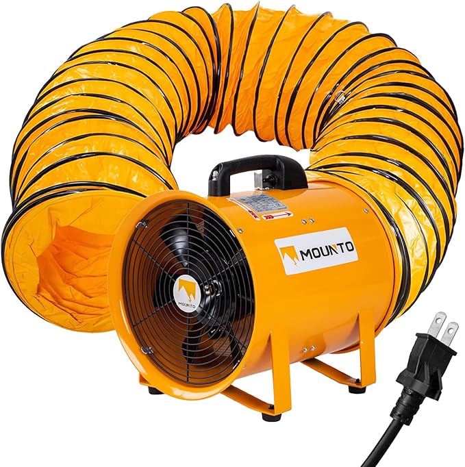MOUNTO 12-Inch Heavy Duty Cylinder Axial Fan with 25-Foot Vinyl Hose | High-Performance Portable Blower/Exhaust Fan | 2900 CFM Directional Airflow for Crawl Spaces, Attics, Basements by MOUNTO