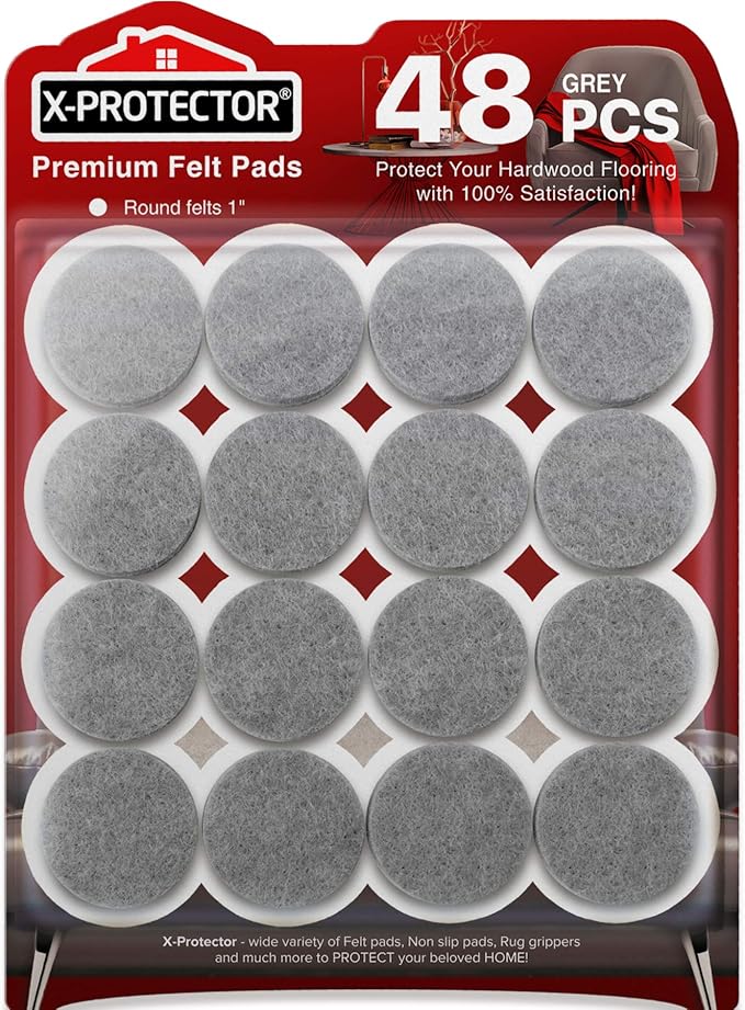 Felt Furniture Pads X-PROTECTOR - 48 Premium Felt Pads Floor Protector - Chair Felts Pads for Furniture Feet Wood Floors - Best Furniture Pads for Hardwood Floors - Protect Your Hard Floors! (Grey) by X-Protector