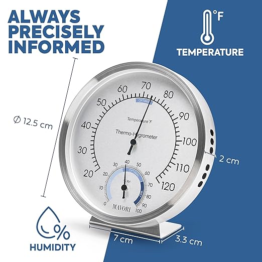 Analog Thermometer – Hygrometer – Thermometer for Indoor – Premium Stainless Steel Temperature Gauge Indicator – Battery Free Operated Temperature and Humidity Monitor – High Accuracy - Ø 12.5 - Image 2