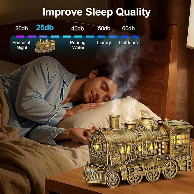Valentine's Day Train Humidifier 300ml, Dual Mist Outlets Cool Mist Diffuser with 2/8H Timer, for Aromatherapy & Air Humidity, Desktop Decor(Bronze) - Image 3