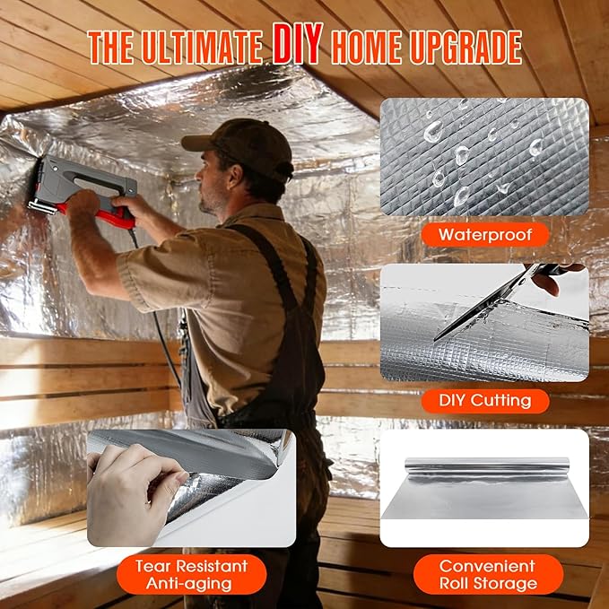 Sauna Foil Vapor Barrier, 500 sqft Aluminum Insulation Roll Heavy-Duty Non-Perforated Reflective Thermal Barrier for Energy Efficient Sauna, Attic, Garage and Crawl Space (4FT x 125FT) - Image 4