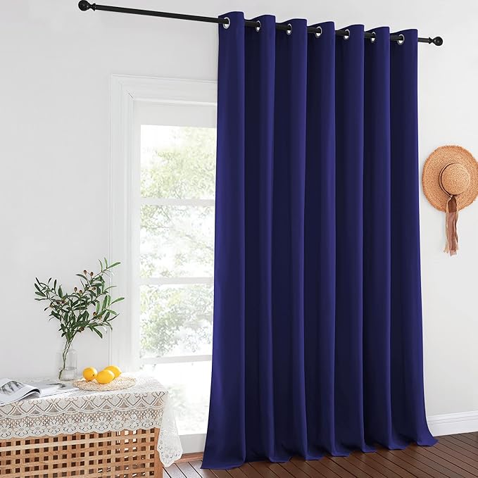NICETOWN Wide Sliding Door Curtains - Thermal Insulated Drapes, Blackout Window Curtain, Privacy Blind for Living Room & Bedroom (Dark Blue, W100 x L108 inches) by NICETOWN