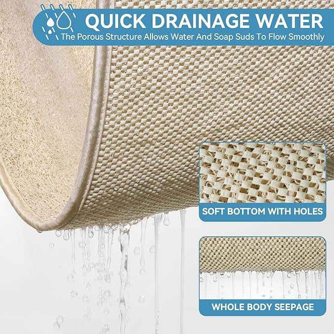 Non Slip Shower Mat Bathtub Mat 16x24 Inch, Quick Dry Bath Mat with Drain, Soft PVC Imitation Loofah Foot Scrubber Bath Mats for Bathroom Tub Shower Floor, Hangable & Hook Included, Beige - Image 4