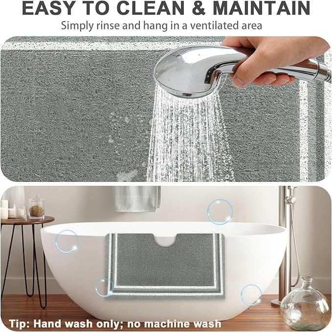Square Shower Mat Non Slip: 24x24 Inch Extra Large Shower Mats for Inside Shower, Anti Slip Shower Floor Mat, Loofah Shower Stall Mats for Elderly, Non Slip Shower Mat with Drain Hole in Middle - Image 5