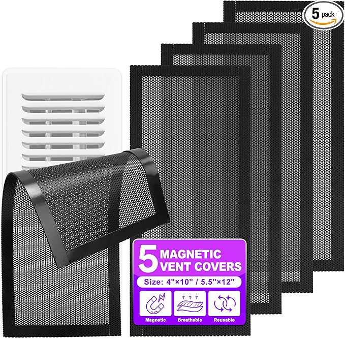 Floor Vent Covers, 5.5" x 12" Magnetic Vent Covers Air Vent Covers Mesh Screen Register Vent Covers for Home, Floor, HVAC, AC, Grilles, and RV Vents, 5 Pack by KeeTidy