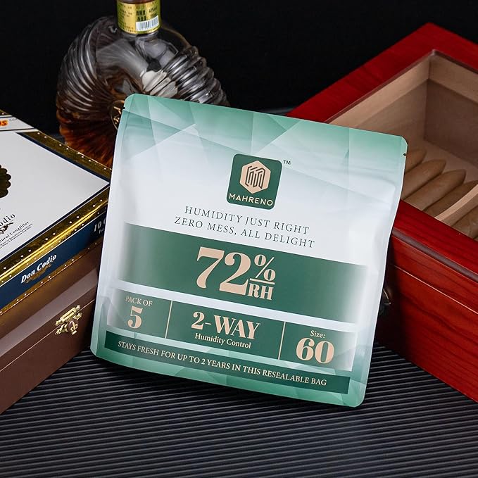 72% Two-Way Humidity Control Packs | 5-Pack, 60g each in Resealable Bag | Long-Lasting Moisture Regulation for Humidifier Boxes - Image 2